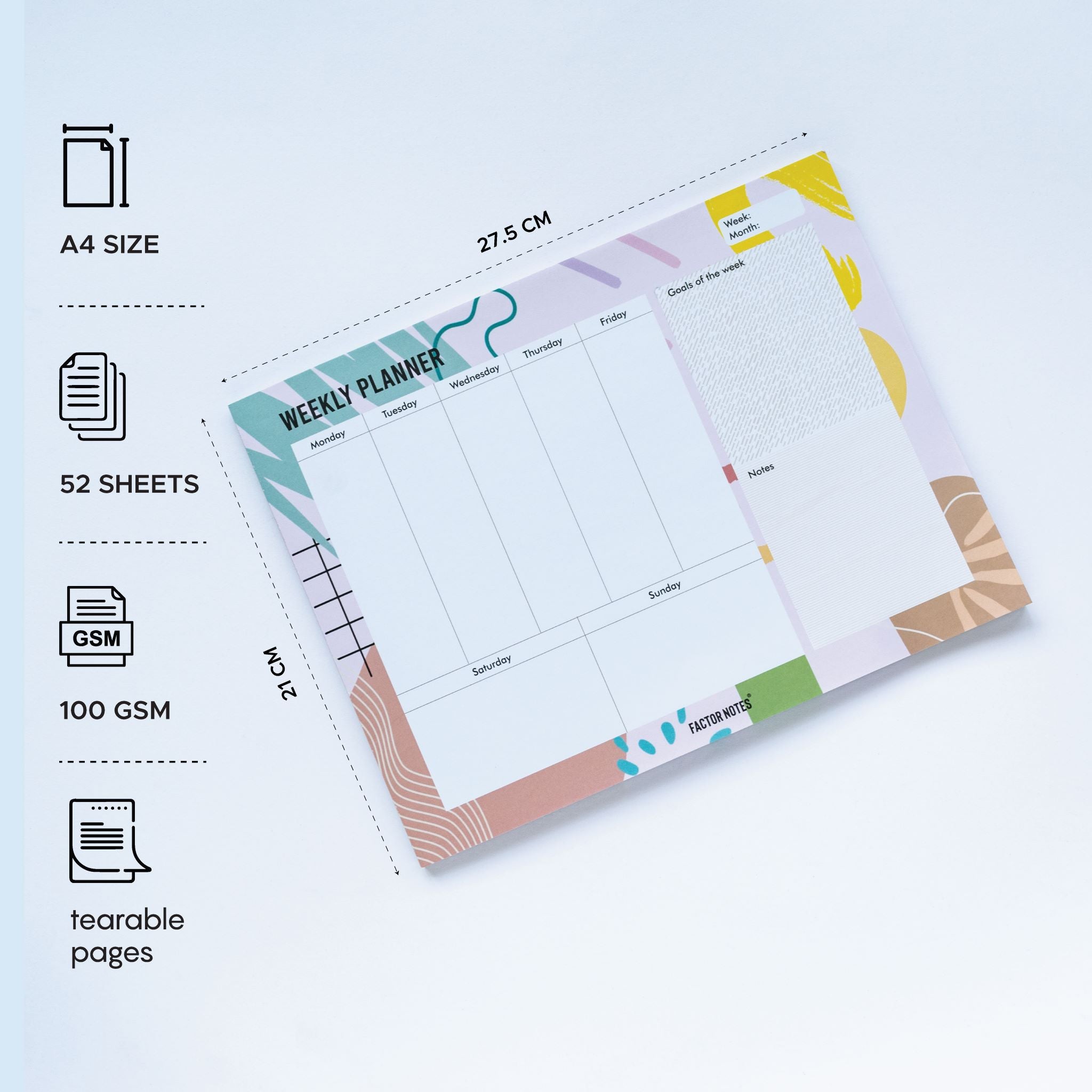WEEKLY PLANNER- Undated Tear-Off Desk Pad