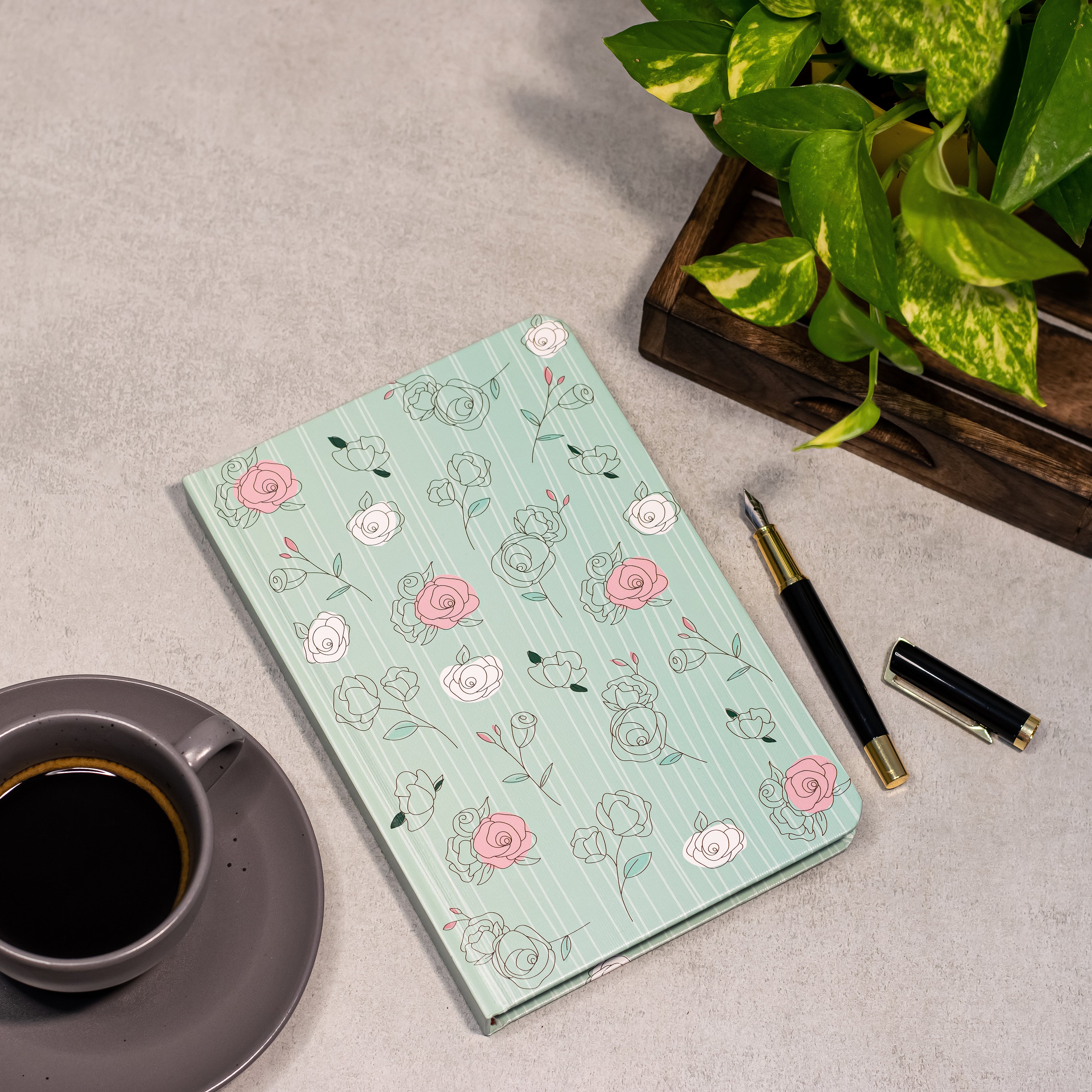 The Pastel Mint Roses - Designer Hard Cover Notebook - Image 3