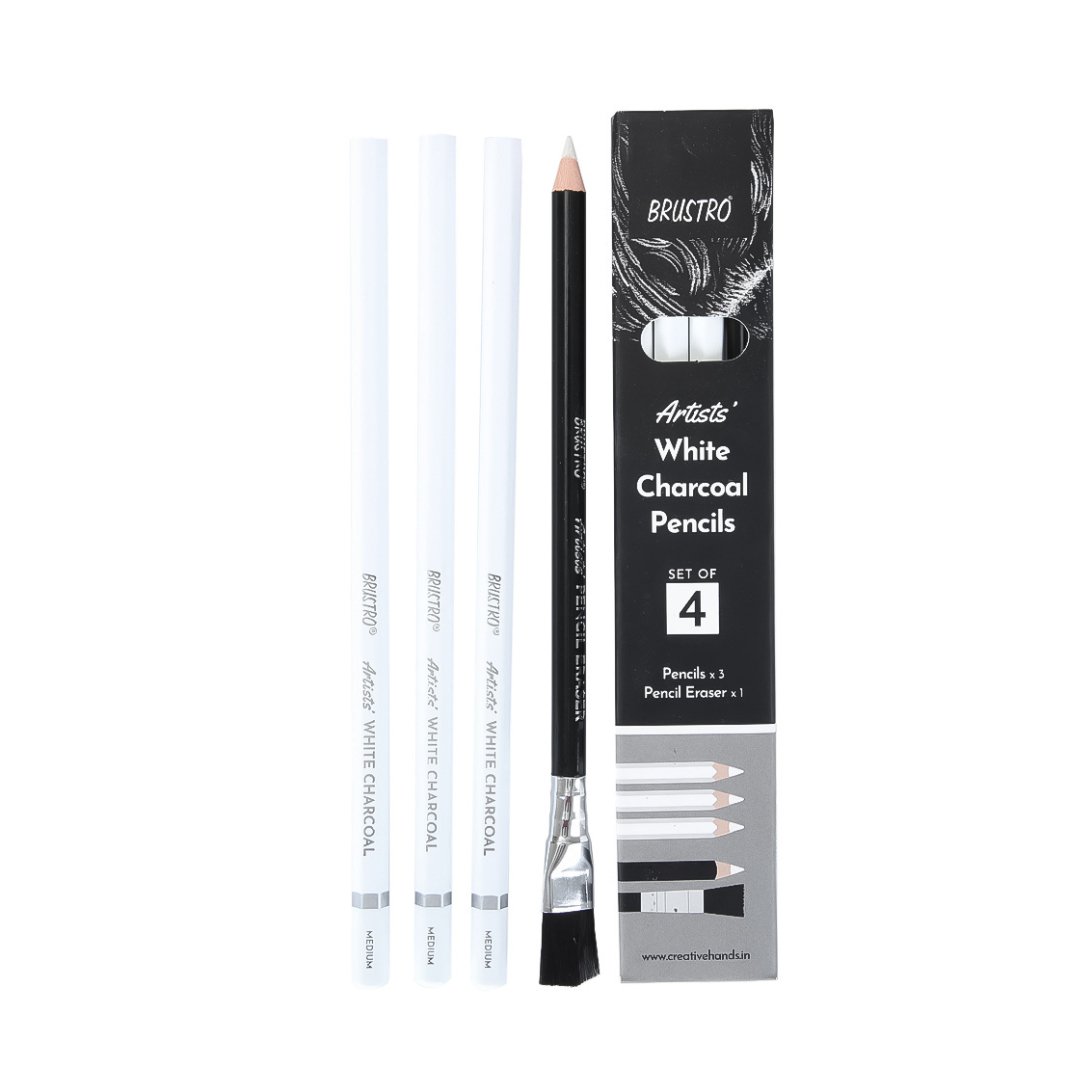 BRUSTRO Artists White Charcoal Pencils- Set Of 4 - Image 2