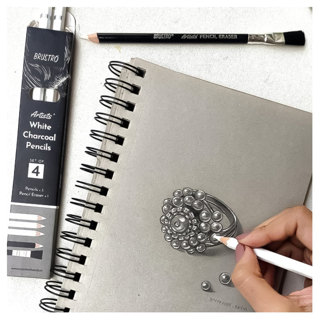 BRUSTRO Artists White Charcoal Pencils- Set Of 4 - Image 3