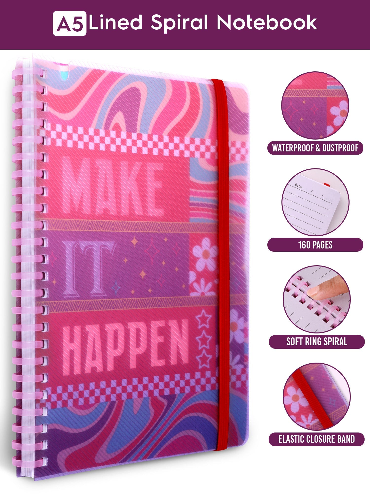 A5 Soft Spiral Bound Notebook with Pen (Red) - Success Starter - Image 5