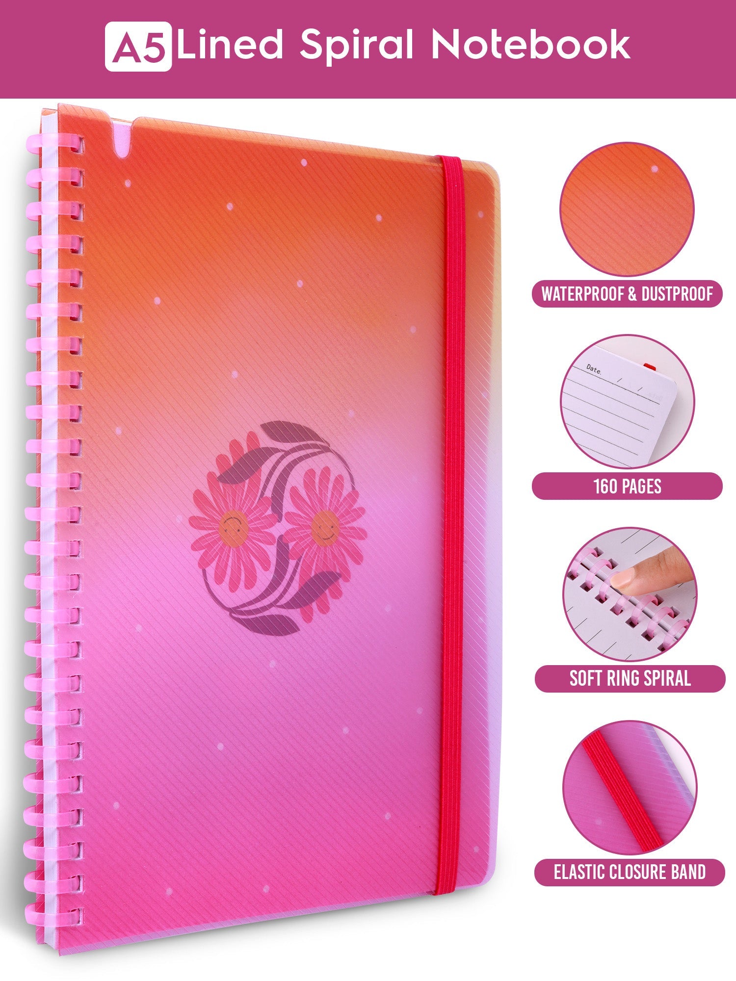 A5 Soft Spiral Bound Notebook with Pen (Orange) - Radiant Joy - Image 4