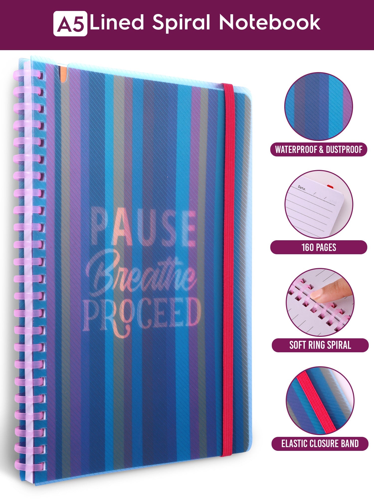A5 Soft Spiral Bound Notebook with Pen (Purple) - Peaceful Pause - Image 4