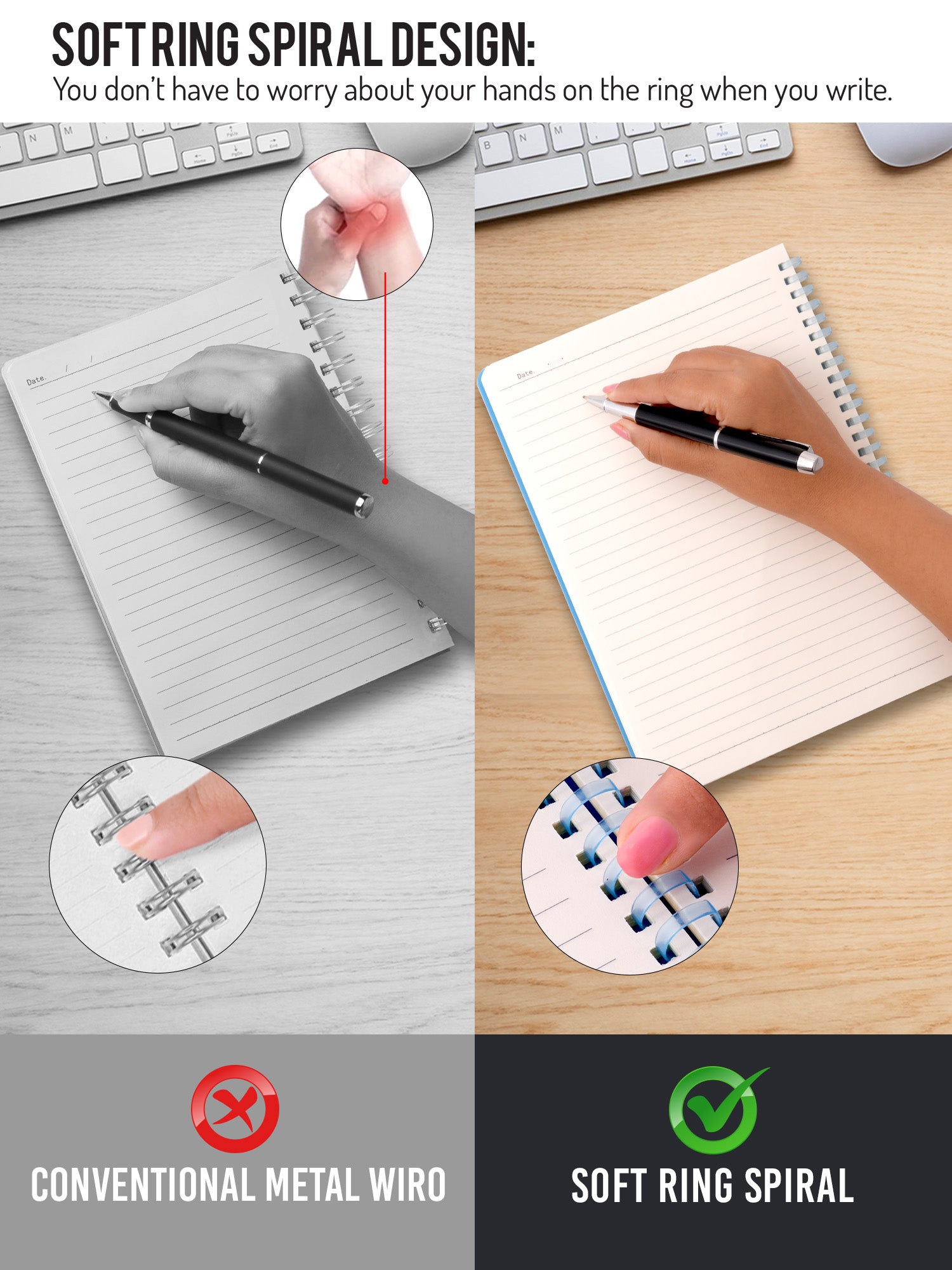 Set of 4 B5 Soft Wiro Notebook with 3 Pen Set - (Black, Blue, Green & Pink) - Image 3