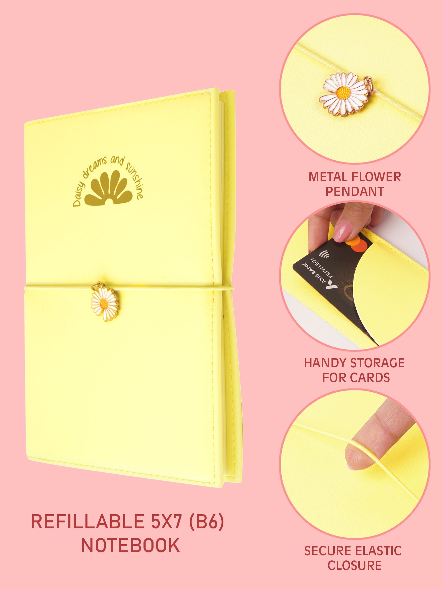 B6 Refillable Journal Notebook - Daisy Bloom (Yellow) - Image 3