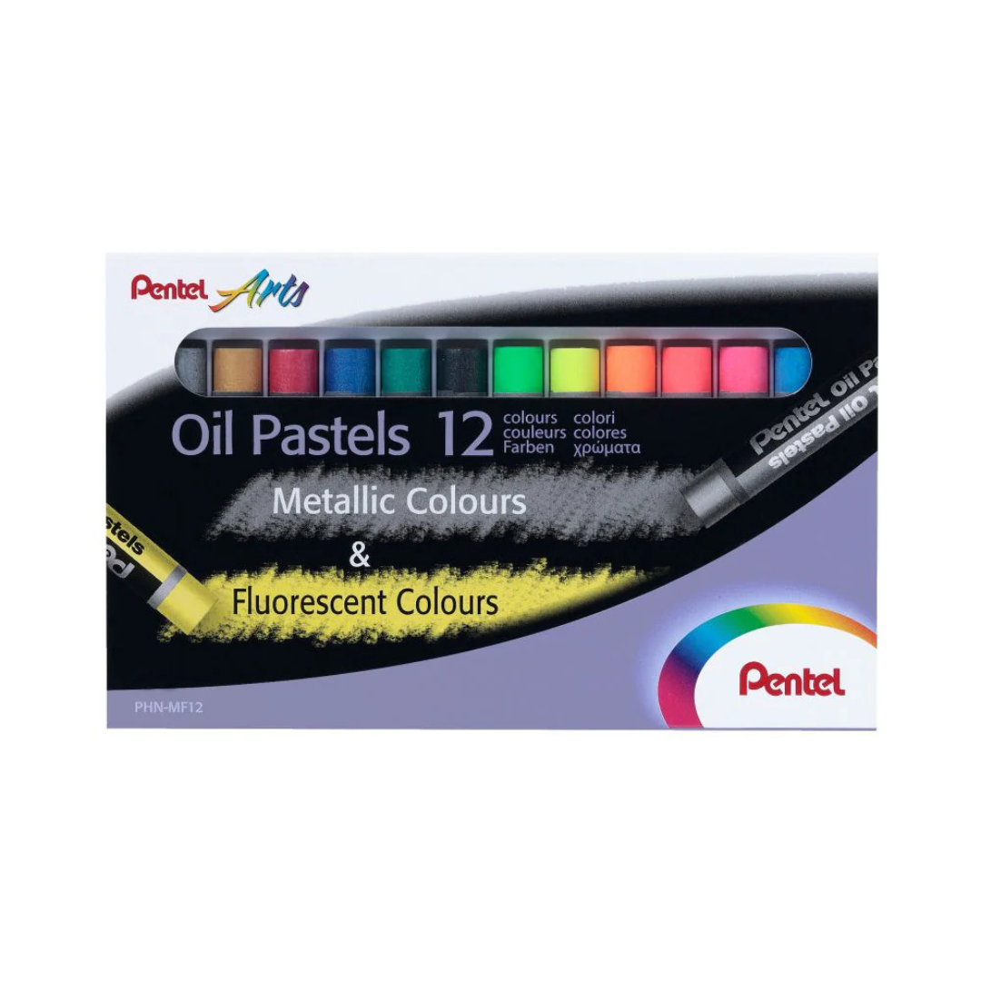 Pentel Oil Pastels Metallic & Fluorescent Colours (Pack of 12)