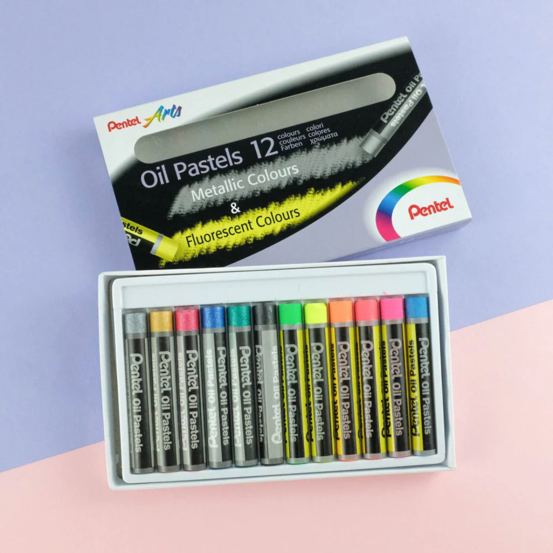 Pentel Oil Pastels Metallic & Fluorescent Colours (Pack of 12) - Image 2
