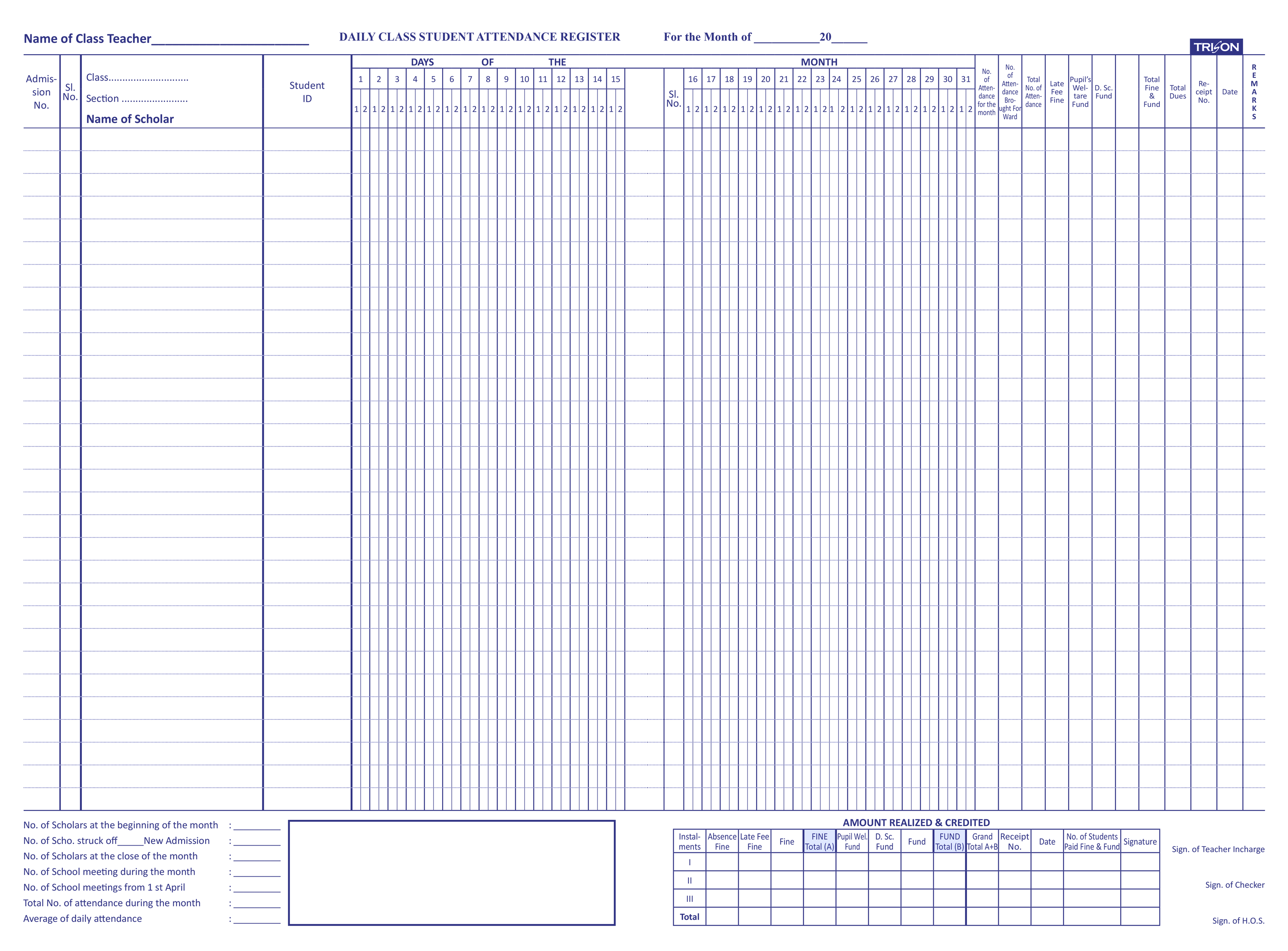 Special Student Attendance Register - Image 2