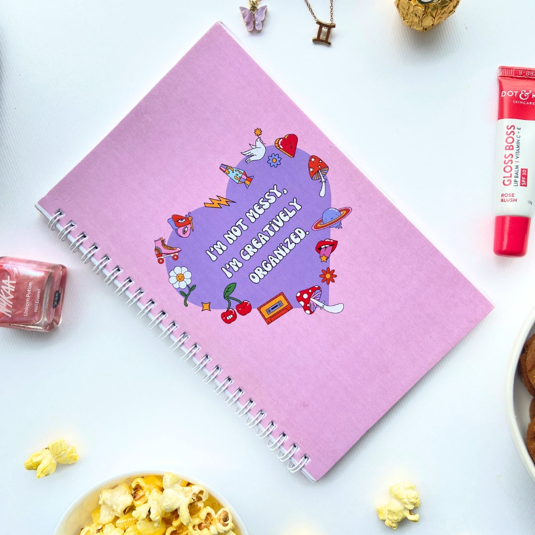 Creatively Organized Wiro Notebook With Unruled Pages